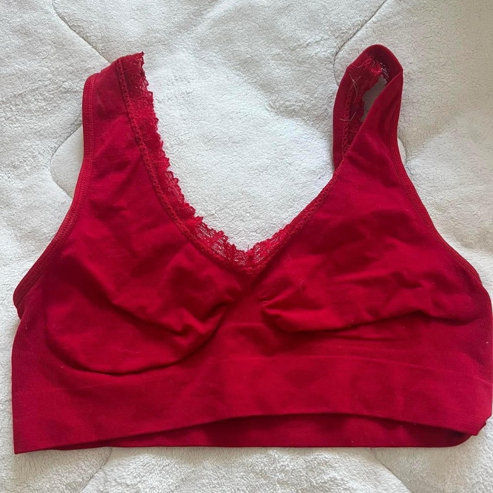 Lace Trim Red Bralette